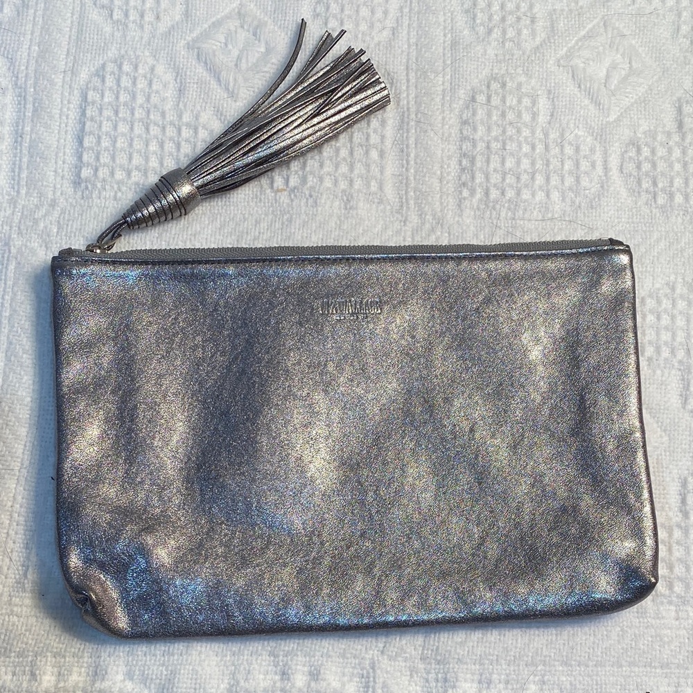 MZ Wallace Silver coated leather Clutch Bag with Tassel